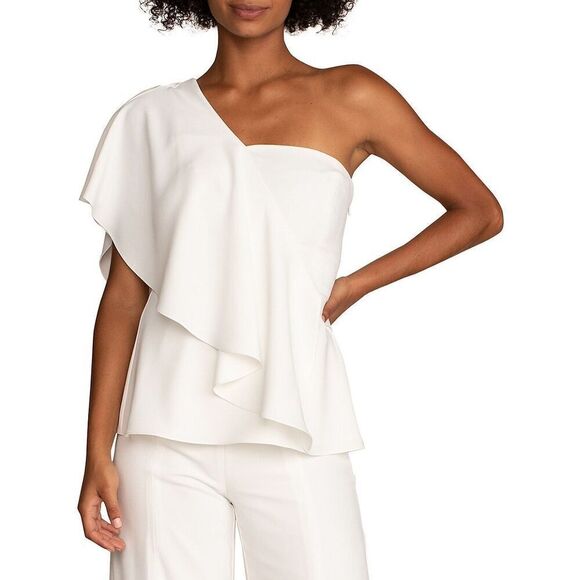 Trina Turk Glamorous One-Shoulder Top in White Wash Size 4 NWOT - Picture 1 of 5